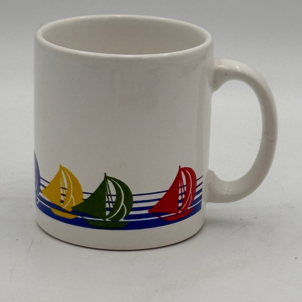 Waechtersbach West Germany Sailboat Coffee Mug Vintage Nautical White Ceramic